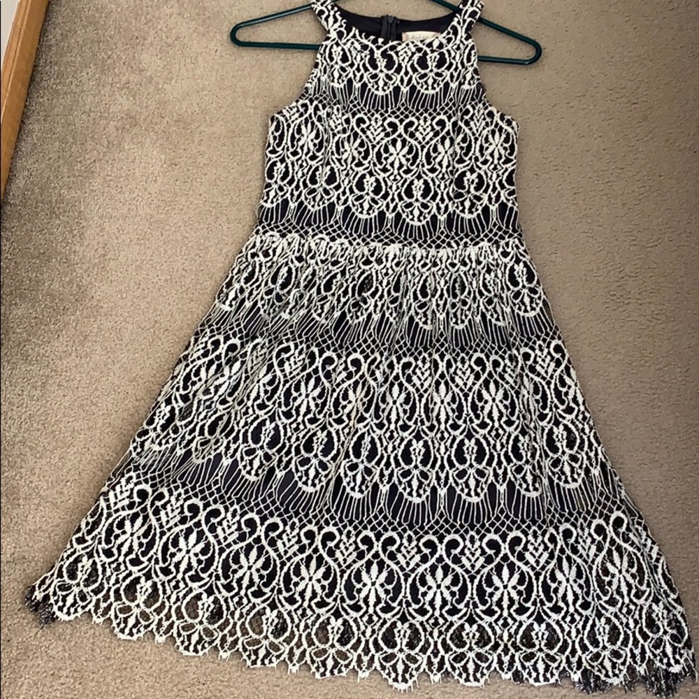 NWOT Dark gray and ivory lace overlay dress